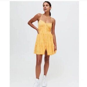 URBAN OUTFITTERS | Sandy Strappy Back Mini Dress embroidered yellow sz XS
